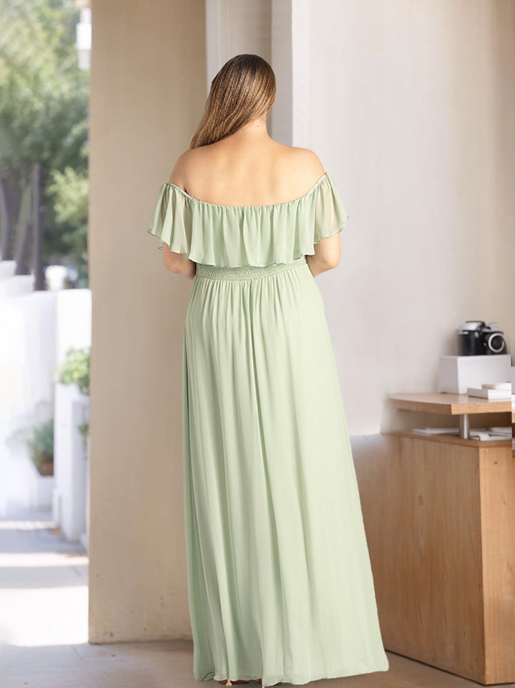 A-Line/Princess Off-the-Shoulder Floor-Length Plus Size Chiffon Bridesmaid Dresses with Ruffles