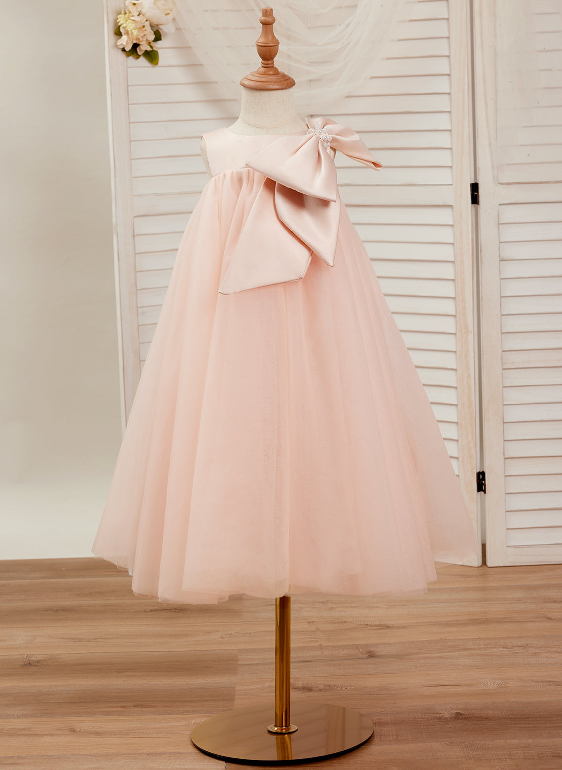 A-line Big Bow Tulle Tea-length Toddler Flower Girl Dress