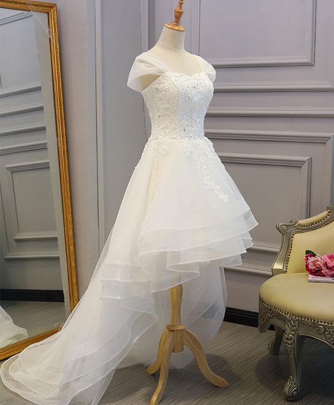 Beautiful Cap Sleeves High Low Layers Tulle Wedding Dress, Simple Prom Dress gh514