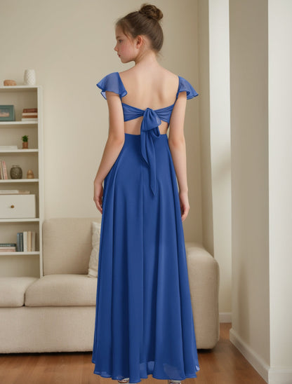 A-line/Princess V-Neck Floor-Length Junior Bridesmaid Dresses