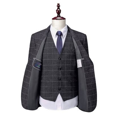 Men's Tailored Fit Single Breasted Two-buttons 3 Pieces Plaid Wedding Suits