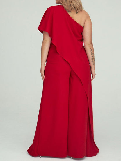 Jumpsuit/Pantsuit 1/2 Sleeves One-Shoulder Floor-Length Wedding Guest Dresses