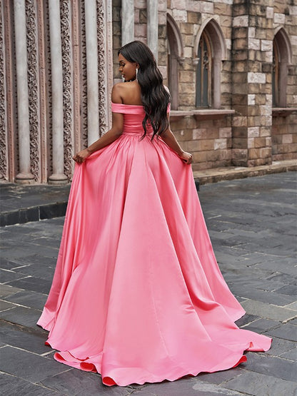 Pink Off-the-Shoulder Long Prom Dress With Split PD0144