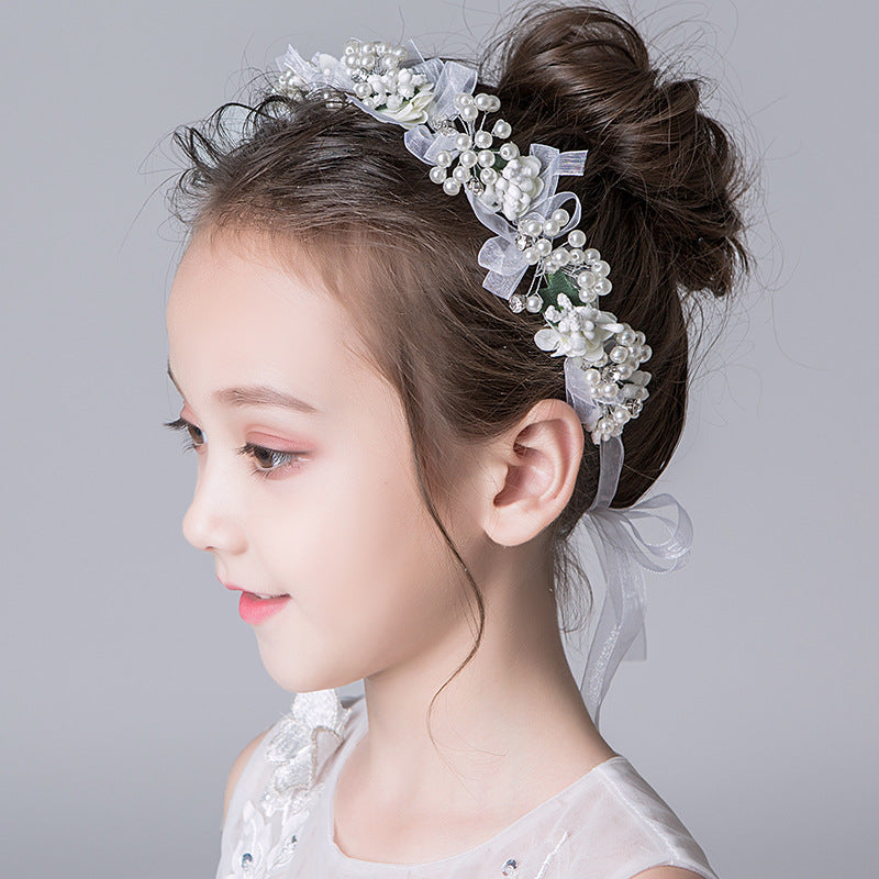 Children's Dress White Lace Pearl Flower Headband Accessories