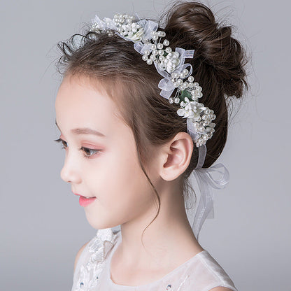 Children's Dress White Lace Pearl Flower Headband Accessories