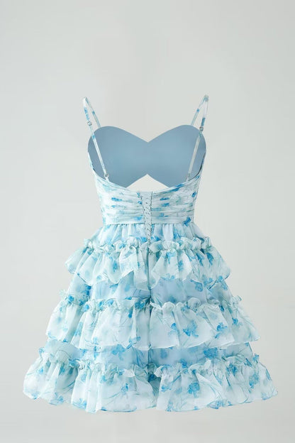 Ball Gown Spaghetti Straps sleeveless Short/Mini Homecoming Dress with Ruffles