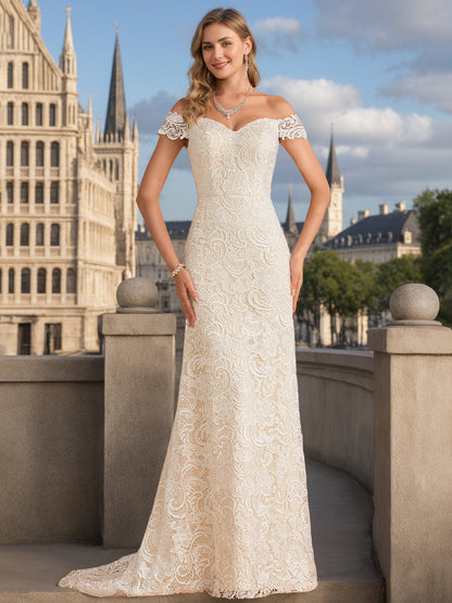 Trumpet/Mermaid Sweetheart Off-the-Shoulder Floor-Length Wedding Dresses with Appliques