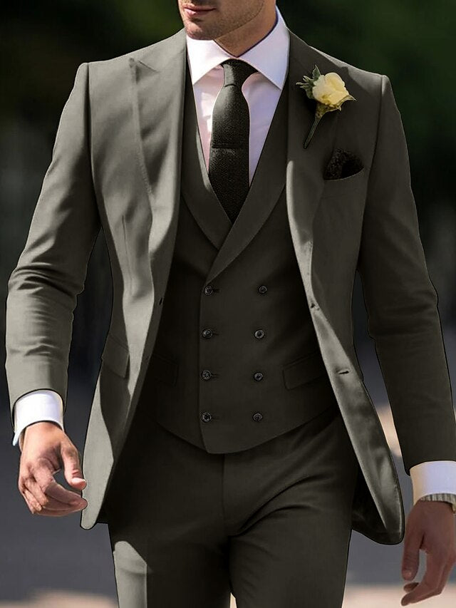 Men's Tailored Fit Single Breasted Two-buttons 3 Pieces Wedding Suits