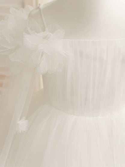 Ball-Gown/Princess Satin Tulle Tea-length Ivory Flower Girl Dress