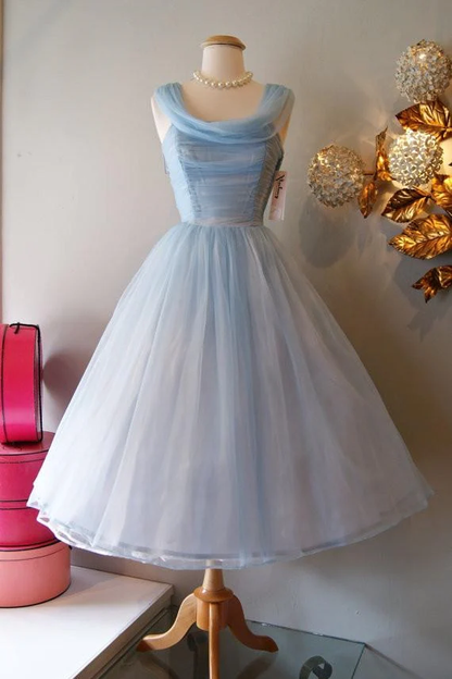 Blue vintage fashion long tulle elegant homecoming dress prom dress evening dress party dress bridesmaid dress gh800