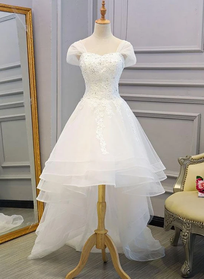 Beautiful Cap Sleeves High Low Layers Tulle Wedding Dress, Simple Prom Dress gh514