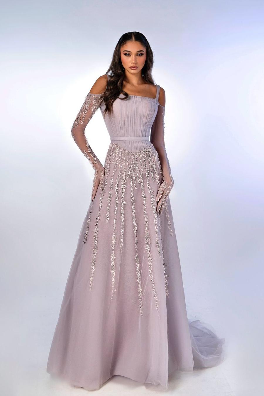 edgynewlook Charming Lilac Chiffon Spaghtti Strap Long Sleeves Prom Dress with Sequins