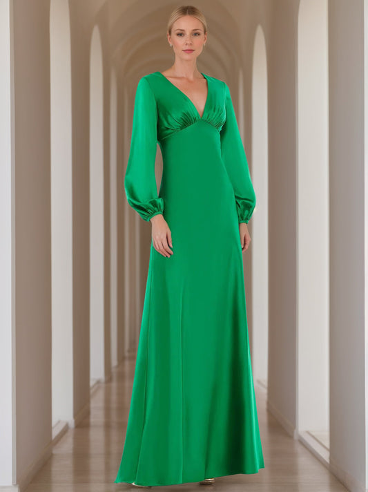 A-Line/Princess V-Neck Long Sleeves Floor-Length Mother of the Bride Dresses with Ruffles