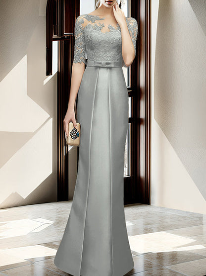 Sheath/Column Illusion Neck Floor-length Mother of the Bride Dresses