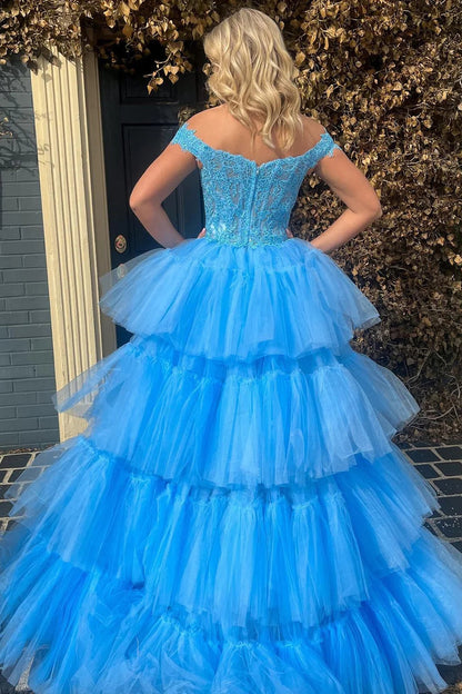 Bette | Blue High Low Homecoming Prom Dress with Lace