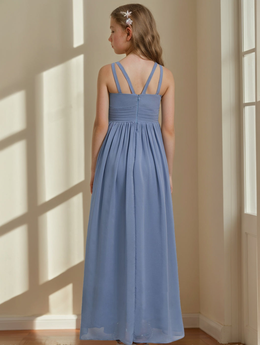 A-line/Princess Sleeveless Floor-Length Junior Bridesmaid Dress with Ruffles