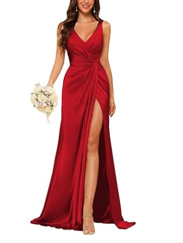 Sheath V-Neck Sleeveless Floor-Length Bridesmaid Dress with Ruched