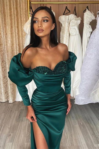 Gorgeous Emerald evening dress prom dress long sleeves Bubble Sleeves Sweetheart with Sequins ED0563