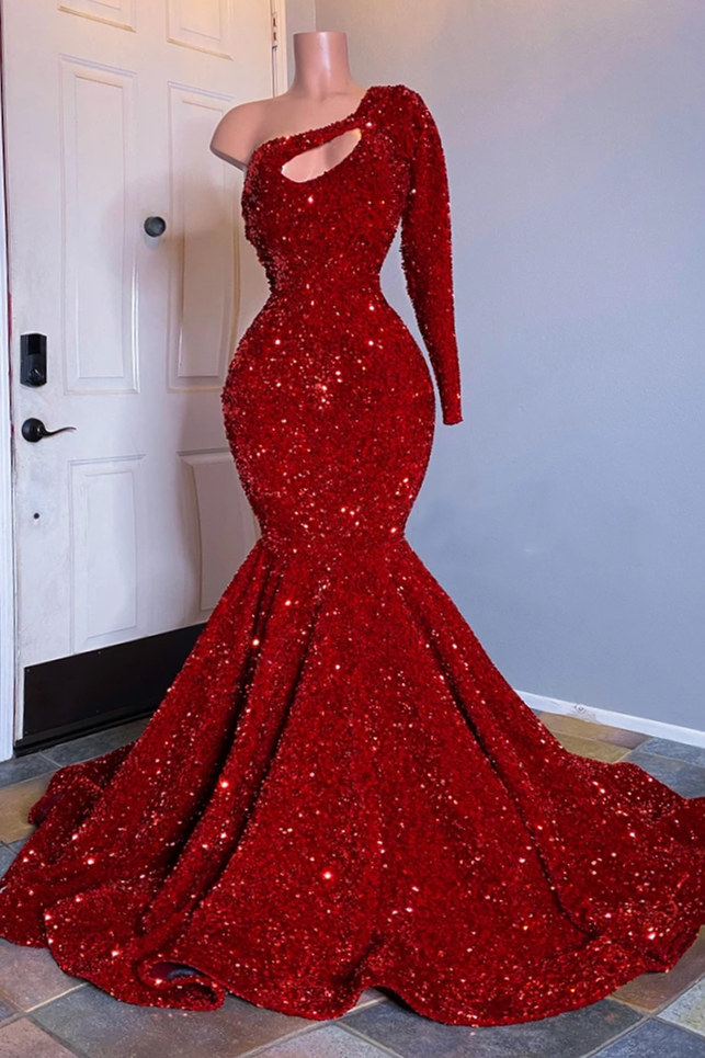 Long Sleeves Sequins Mermaid Prom Dress PD0175