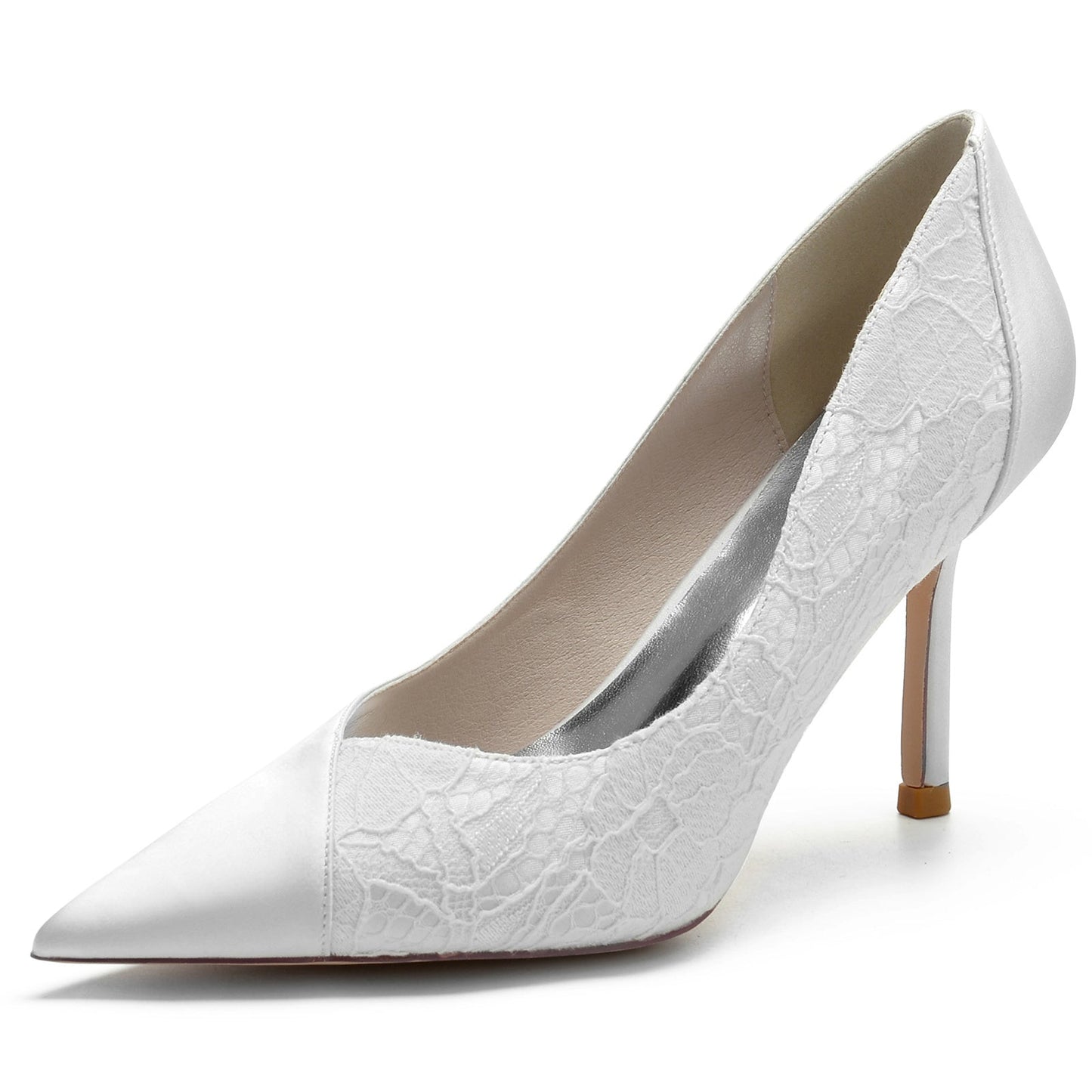 Women's Wedding Shoes Silk Satin Lace Stiletto Heel Pointed Toe Bridal Shoes