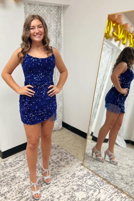 Sequins Straps Tassel Mini Homecoming Dress gh1402