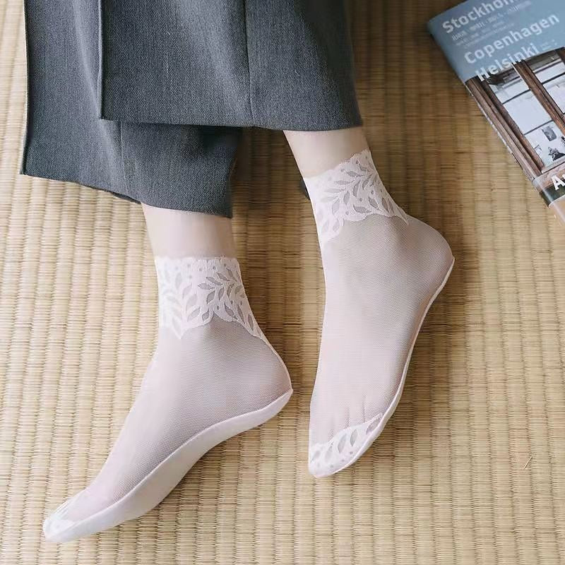 5 PCS Women's Daily Holiday Lace Spandex Nylon Toe Socks