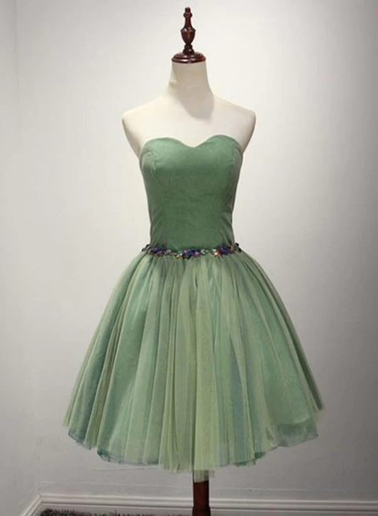 Green Sweetheart Tulle Knee Length Party Dress Green Homecoming Dresses gh582