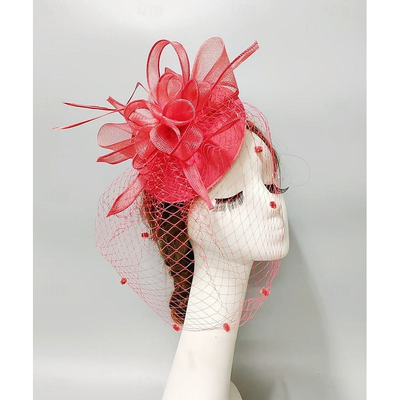 Elegant Net Saucer Hat Fascinator Hats Headpiece Flower Face Veil & Tulle & Bow