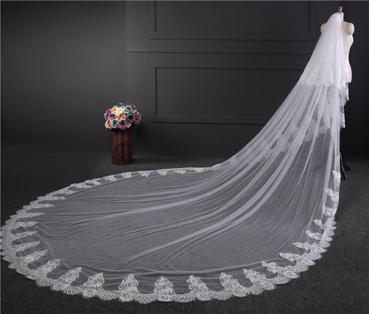 One-tier Lace veil extra wide 3M long tail Wedding Veils with Appliques