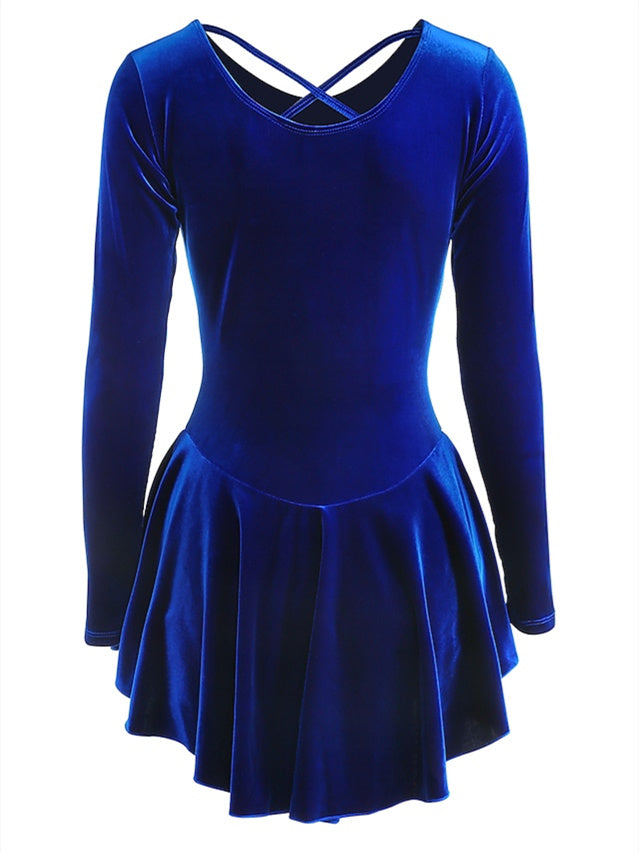 Figure Skating Dress Women's Girls' Dancewear Velvet Long Sleeve Ice Skating Dress