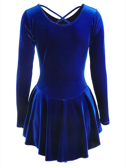 Figure Skating Dress Women's Girls' Dancewear Velvet Long Sleeve Ice Skating Dress