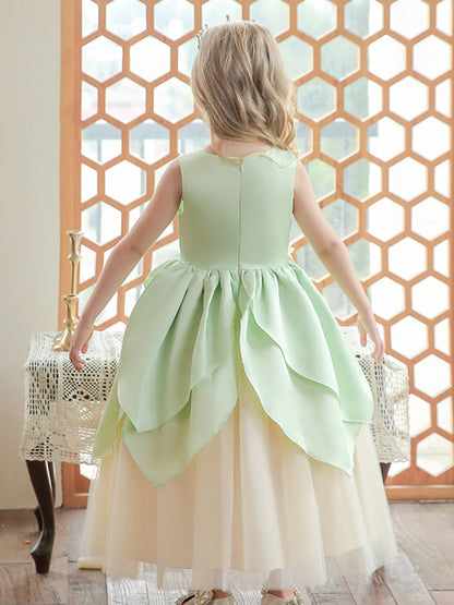 Ball Gown Scoop Neck Sleeveless Flower Girl Dress with Ruffles & Flower Belt