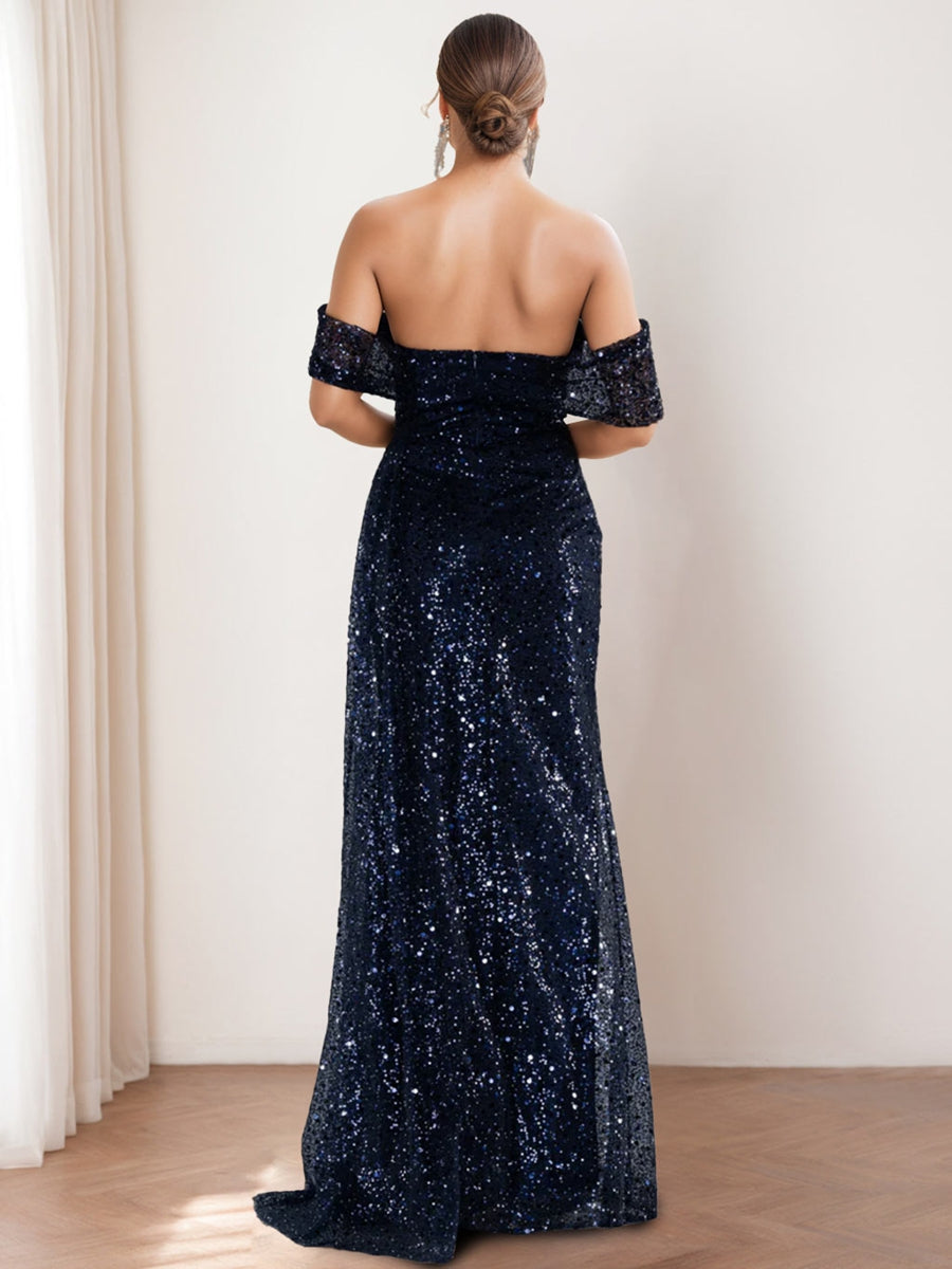 Sheath/Column Off-the-shoulder Sequined Mother of the Bride & Groom Dresses with Split Front