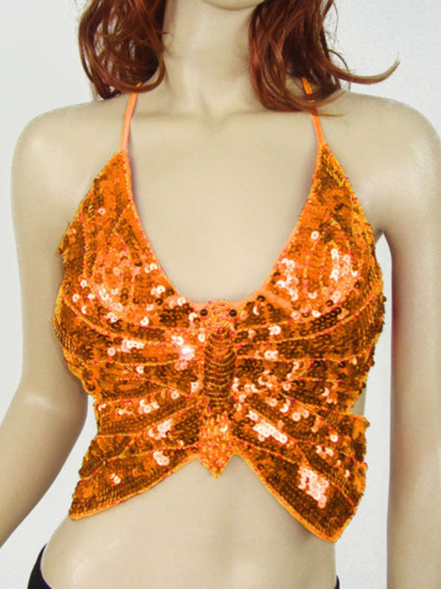 Belly Dance V-Neck Sleeveless Butterfly Sexy Bar with Beading & Sequins