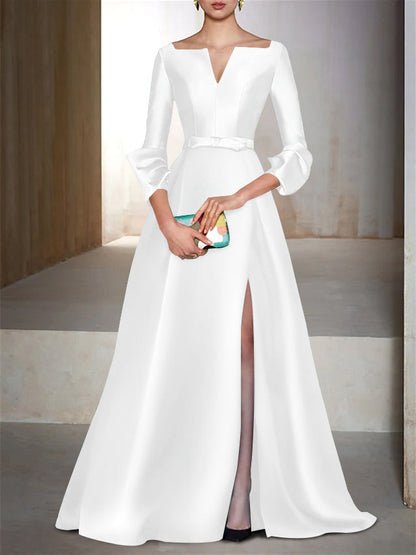 A-Line/Princess Floor-Length Long Sleeves V-Neck Evening Dresses