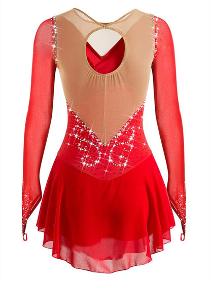 Figure Skating Dress Wear Sequin Women's Girls' Long Sleeve Ice Skating Dancewear Dress