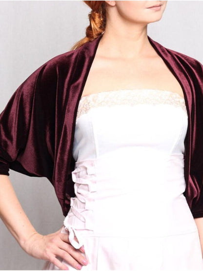 Women's Burgundy Velvet Elegant Half Sleeves Wrap Shrug Bolero