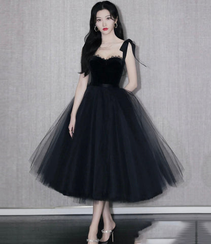 Black velvet tulle short prom dress homecoming dress  10282