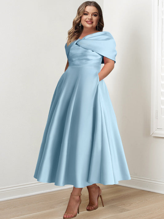 A-Line/Princess Off-The-Shoulder Sleeveless Ankle-Length Plus Size Mother Of The Bride Dresses With Ruffles & Bowknot