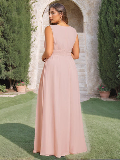 A-Line/Princess Scoop Sleeveless Floor-Length Plus Size Bridesmaid Dress