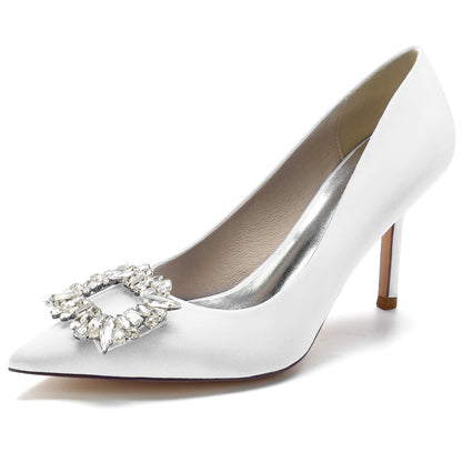 Women's Wedding Shoes Square Rhinestone Stiletto Pointed Toe Bridal Shoes