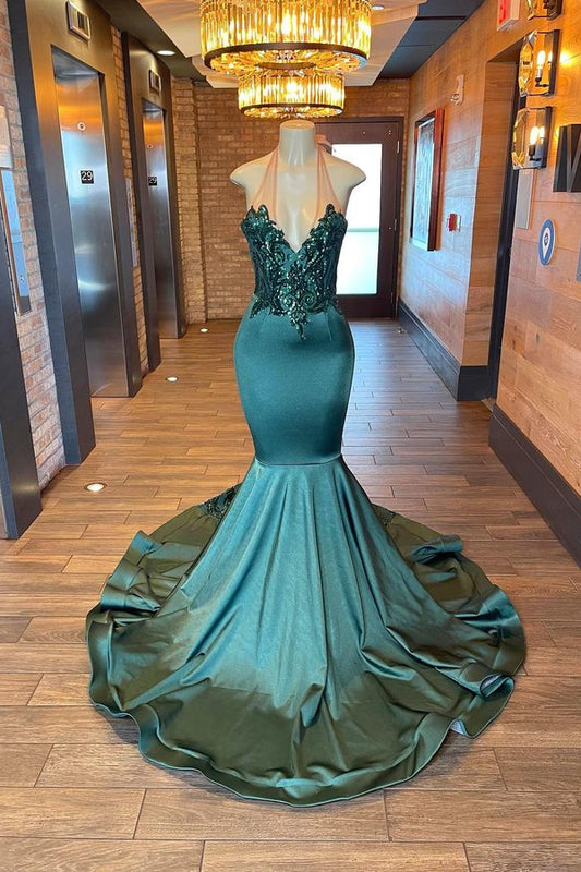 edgynewlook Sleeveless Halter Mermaid Unique Prom Dress Appliques With Beads