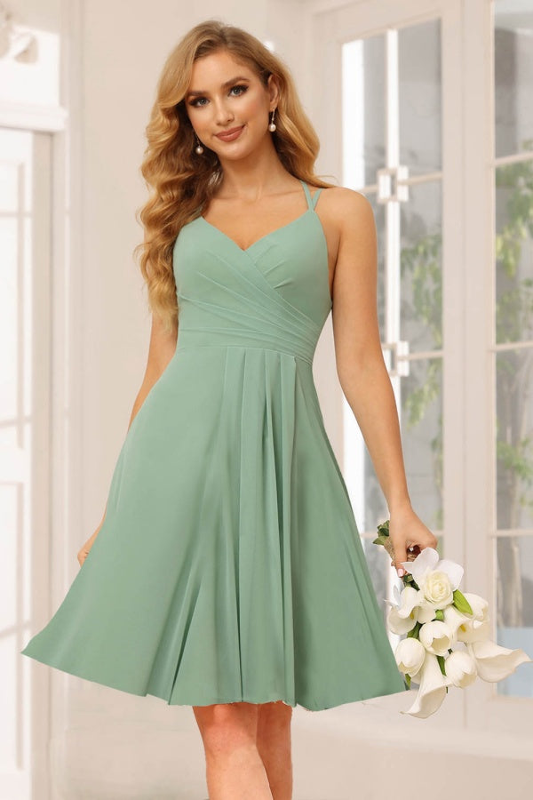 Elegant Spaghetti Strap V Neck Homecoming Dress Backless Short Prom Dress RS085