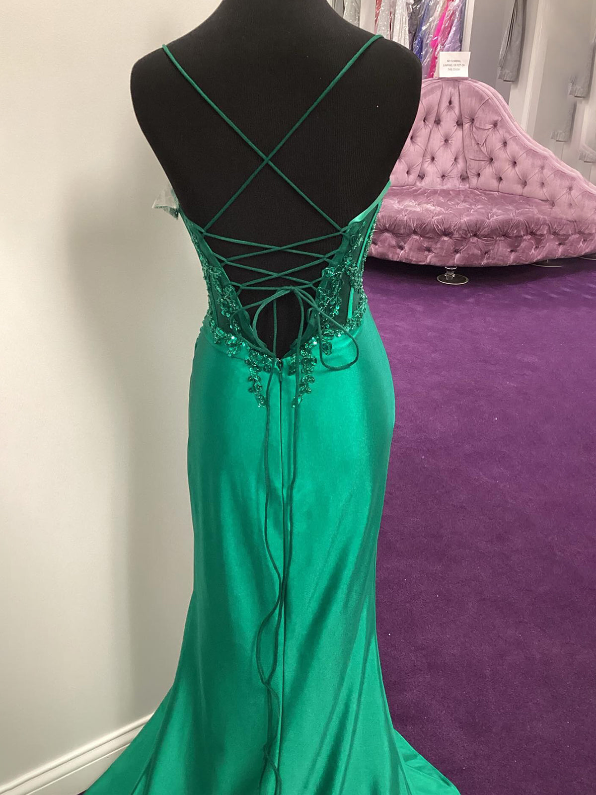 Dallas | Green Sheer Appliques Satin Mermaid Long Prom Dress