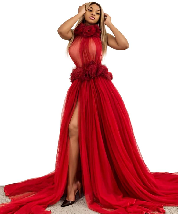 Damsel In Distress Red Halter Maxi Dress