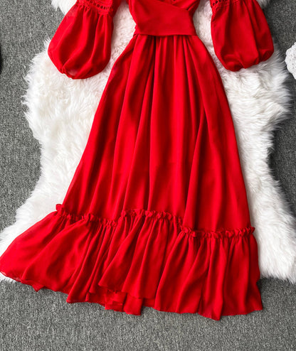 Red A line chiffon dress fashion girl dress  1000