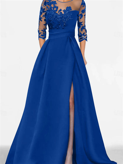 A-Line/Princess Sweetheart 3/4 Sleeves Floor-Length Mother Of The Bride Dresses With Lace & Split Side