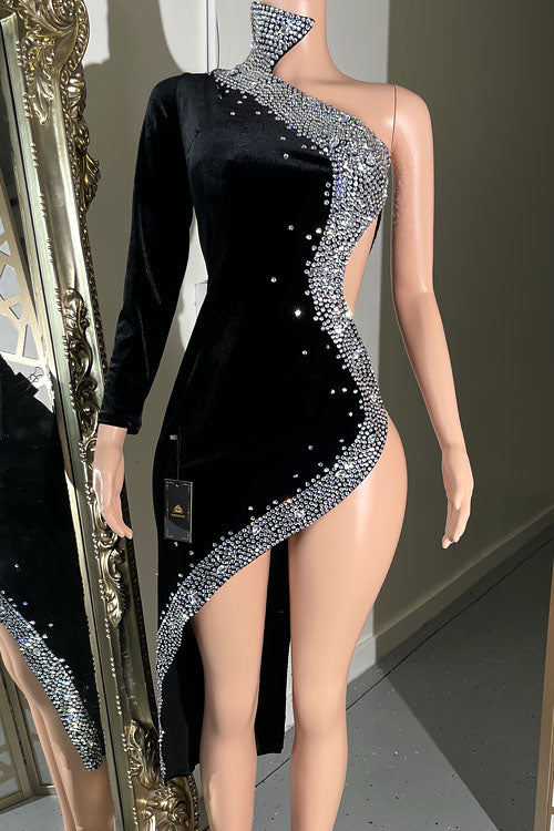 Lucinda Black Rhinestone Dress