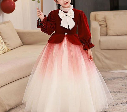 A-Line/Princess High Neck Long Sleeves Flower Girl Dresses with Bowknot