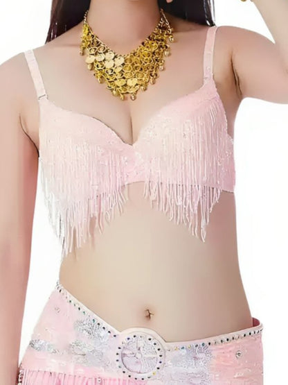 Belly Dancewear Rhinestone Tassel Sleeveless Spaghetti Straps Bra